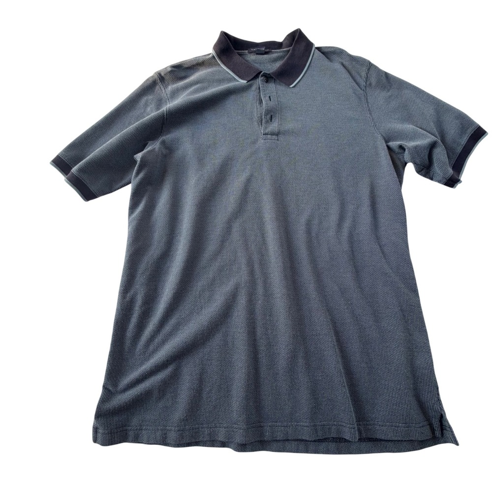 Lands' End Men's Waffle Knit Polo Shirt Charcoal Gray XL 46-48 Short Sleeve